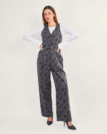 Graphite rose print vest