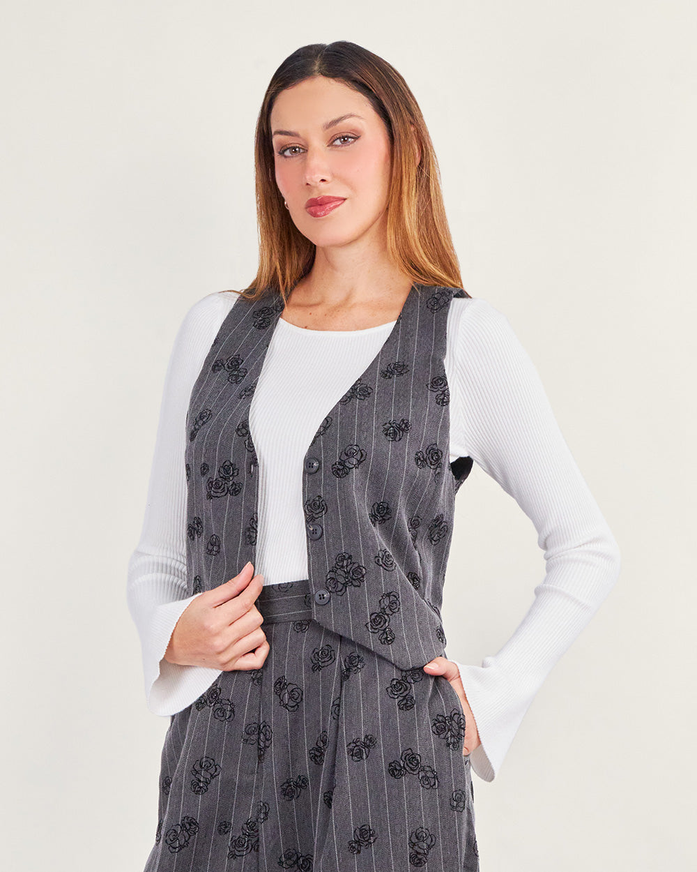 Graphite rose print vest