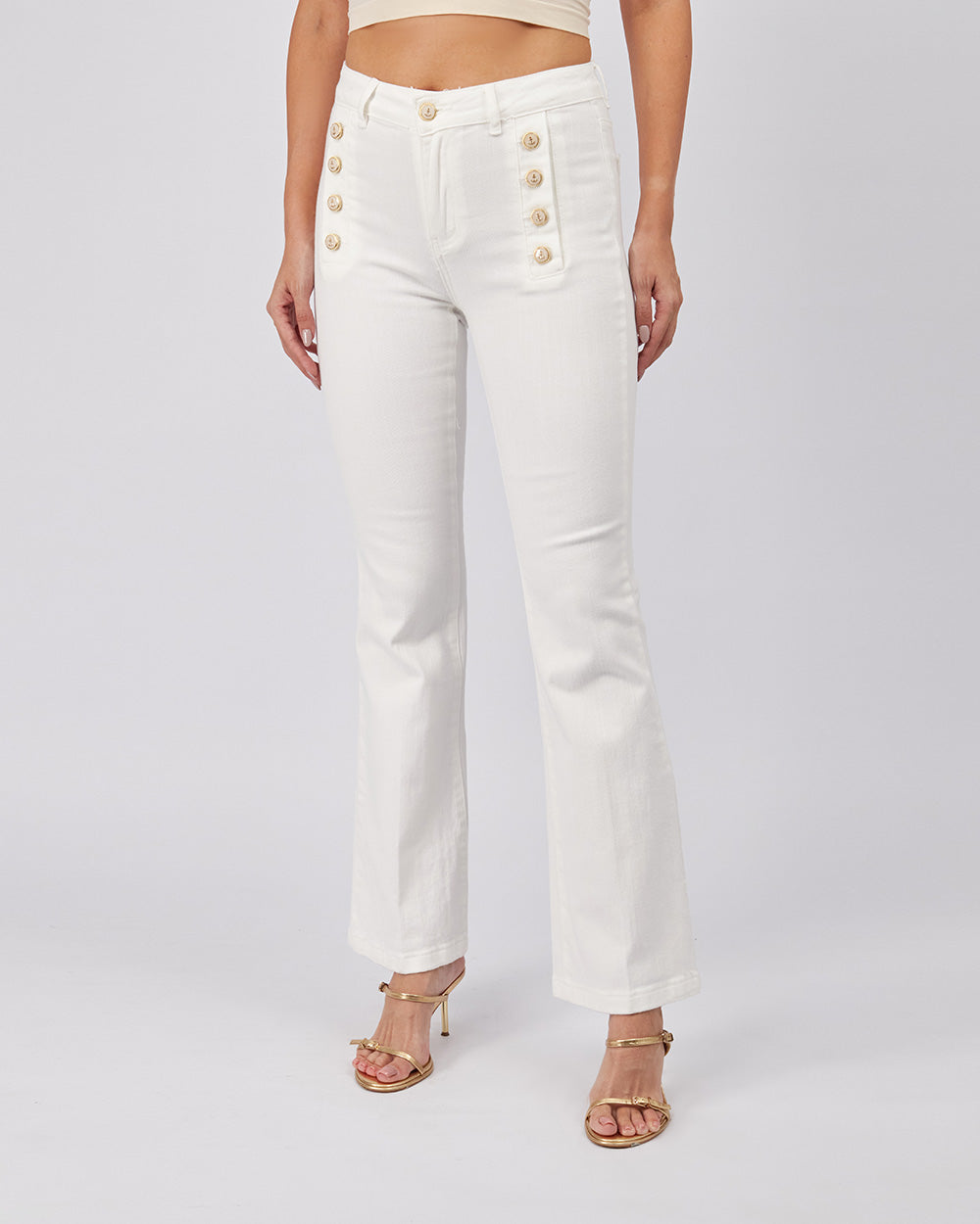 White Denim Pants Buttons