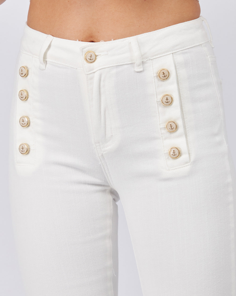 White Denim Pants Buttons