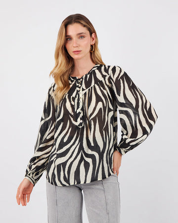 Cream And Black Blouse With Buttons