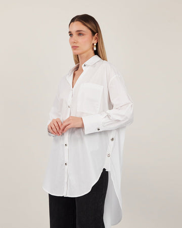 White Blouse Silver Buttons
