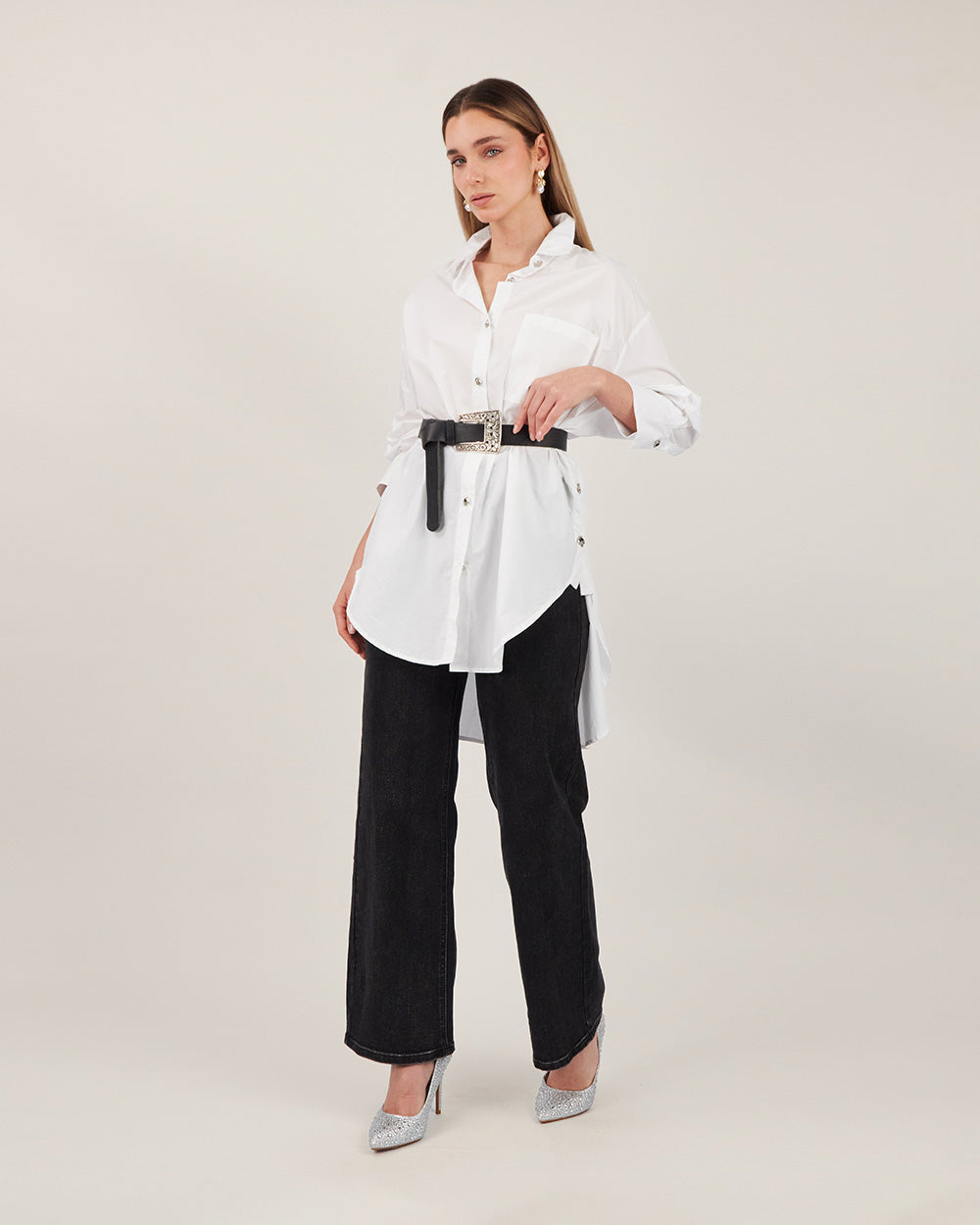 White Blouse Silver Buttons