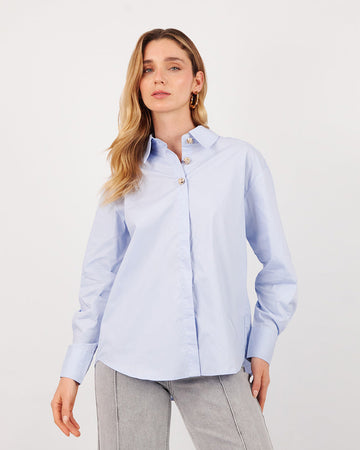 Light Blue Shirt With Gold Buttons