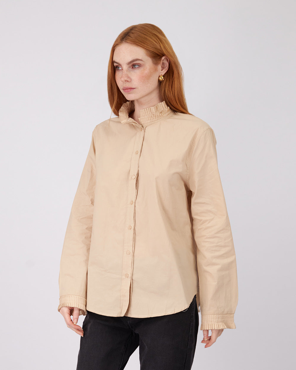 Beige Blouse Neru Collar