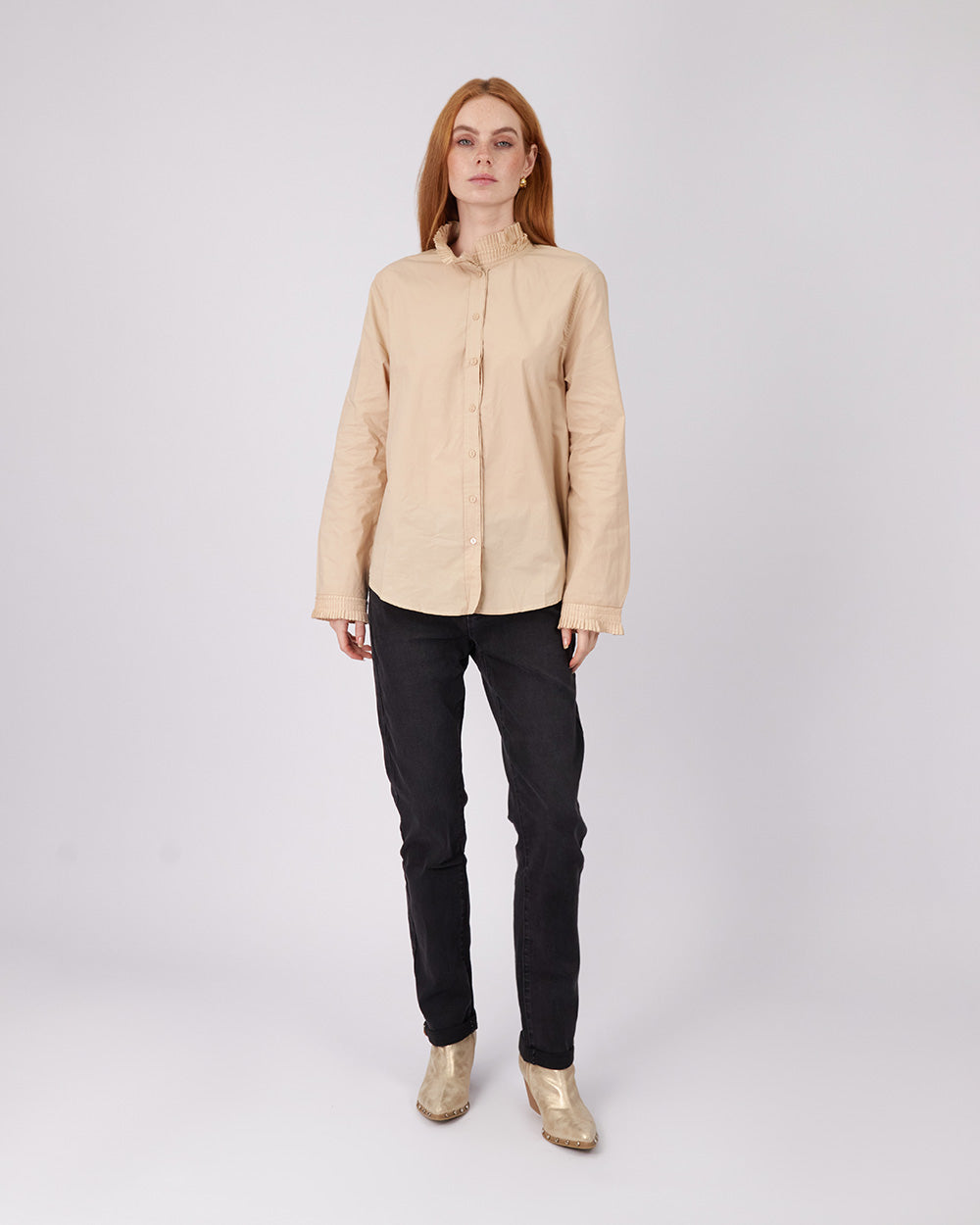 Beige Blouse Neru Collar