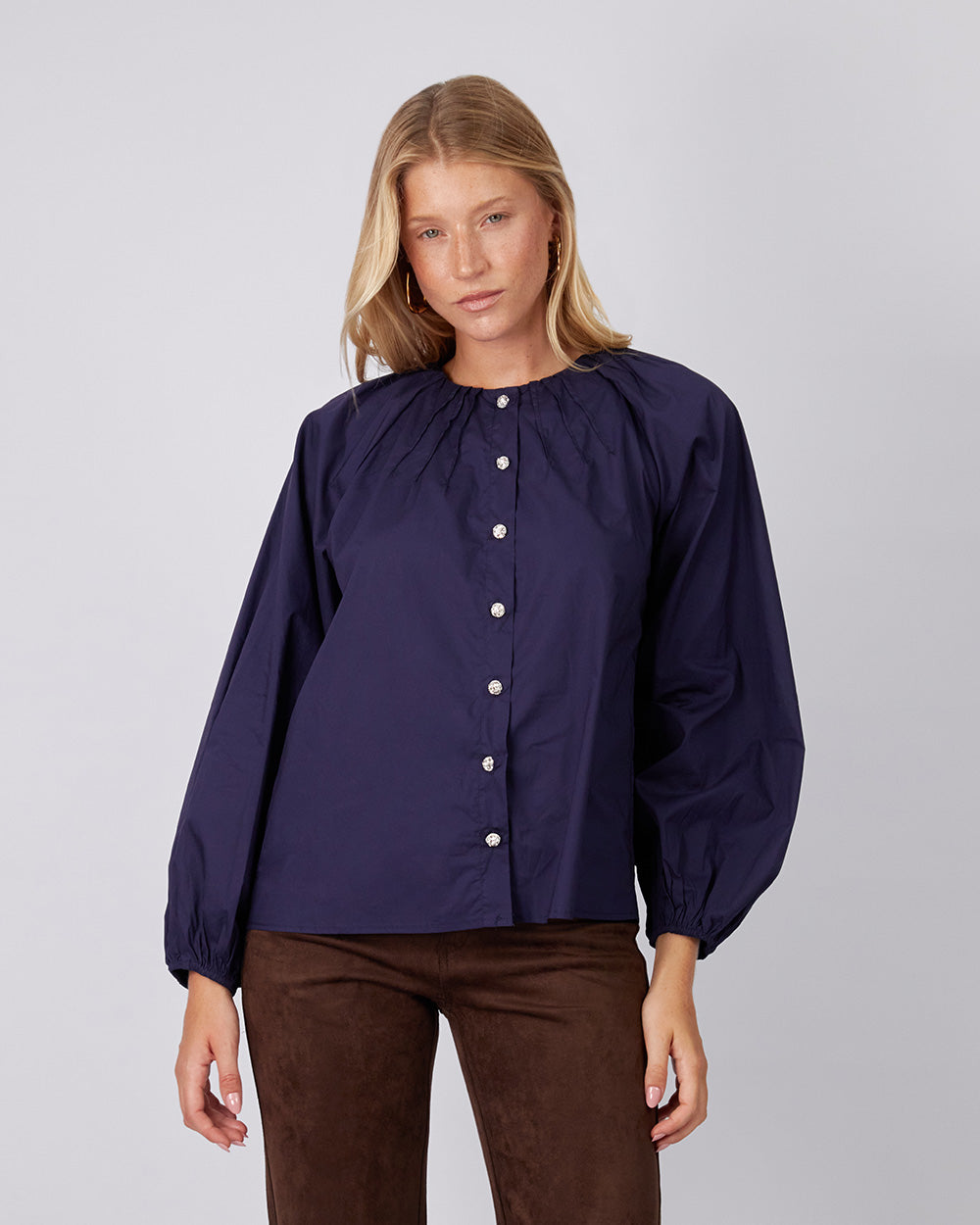 Blue Blouse Puffed Sleeves
