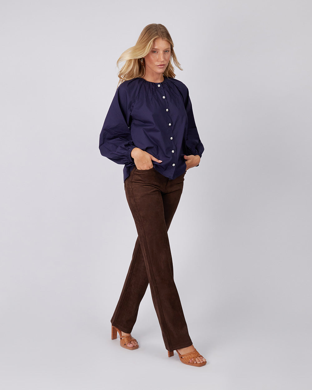 Blue Blouse Puffed Sleeves