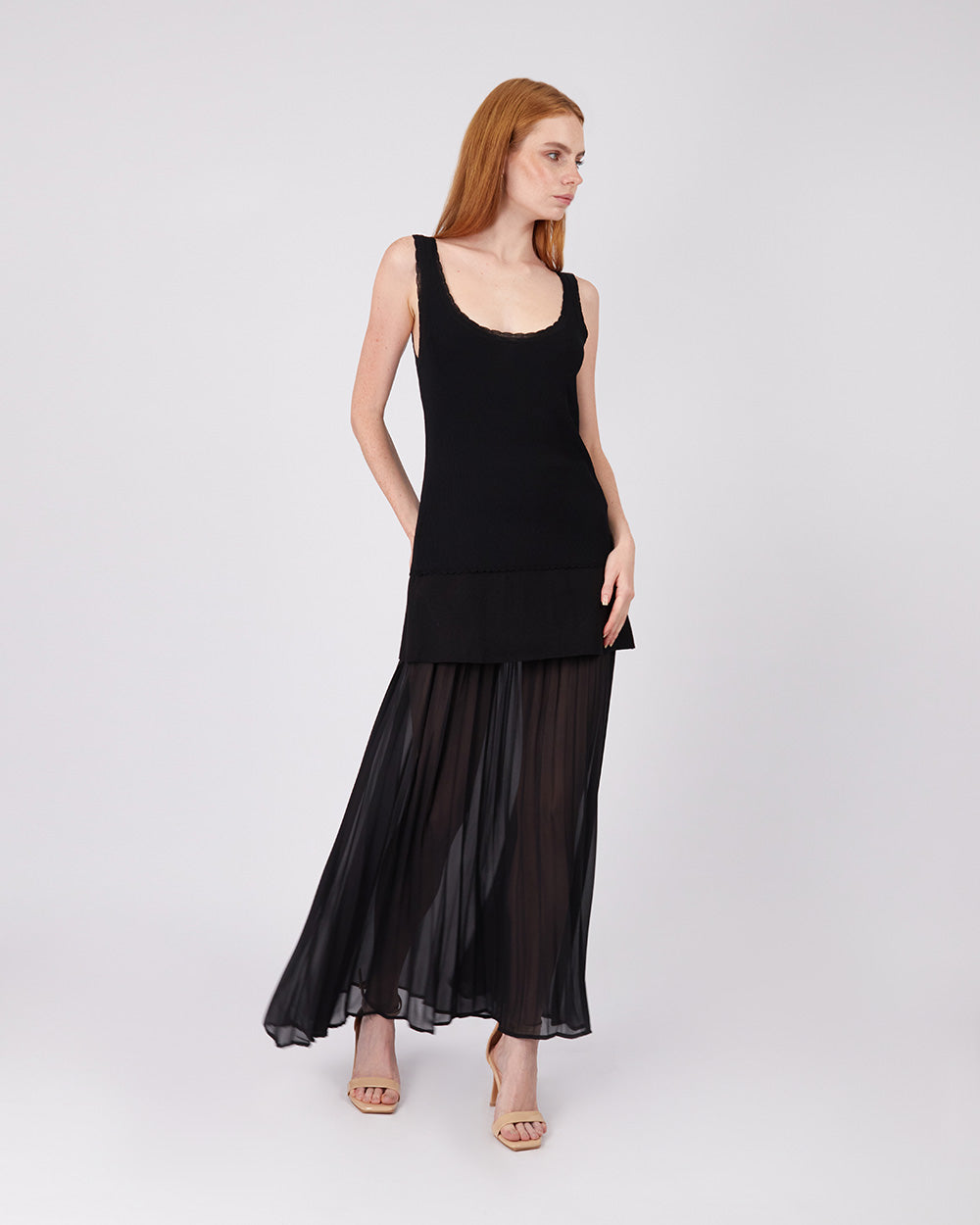 Black Knit And Tulle Skirt