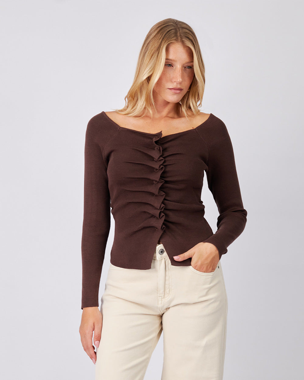 Brown Sweater Central Drape