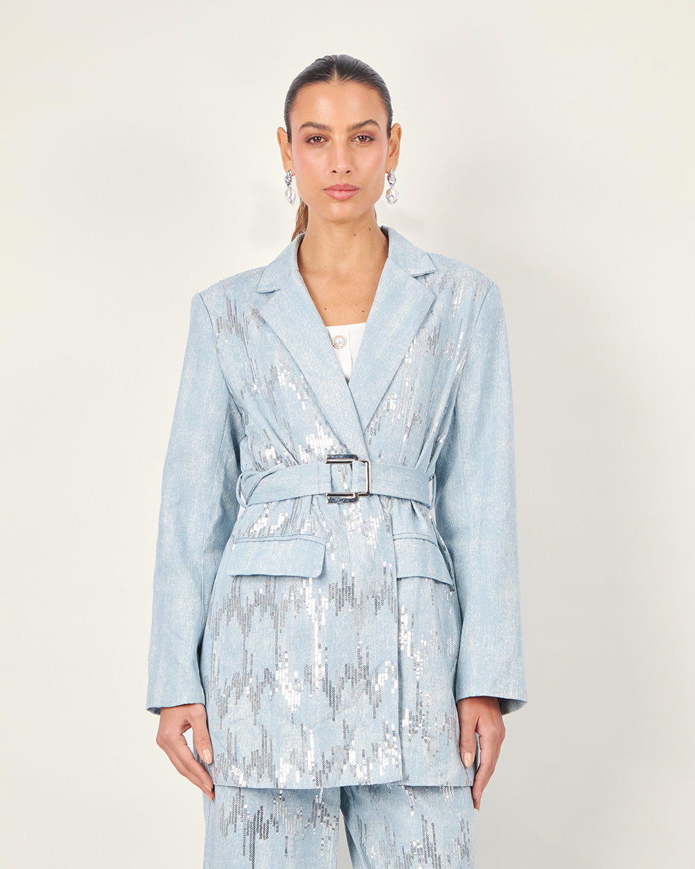 Denim sequin blazer