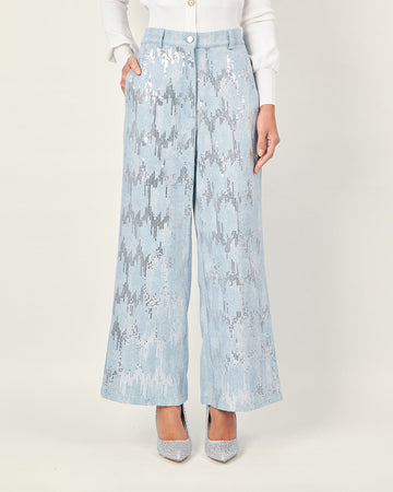 Light blue wide-leg denim pants