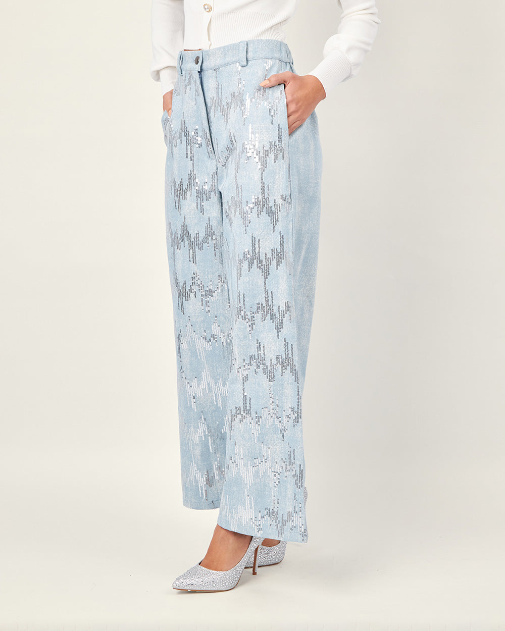 Light blue wide-leg denim pants