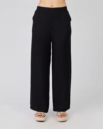 Black Flat Trousers Elastic Waistband