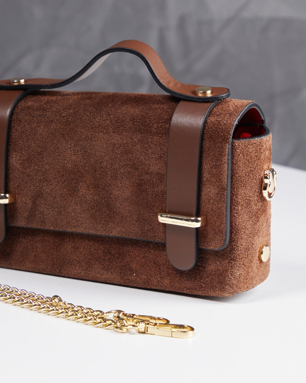 Brown Suede Bag Leather Handle
