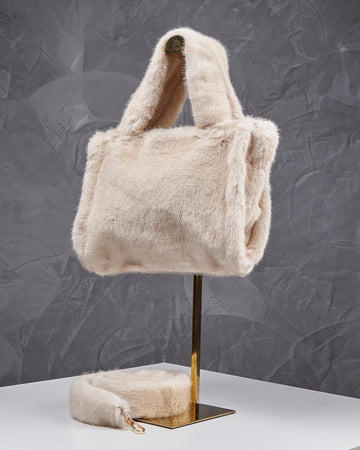 Beige Fur Bag Double Handle