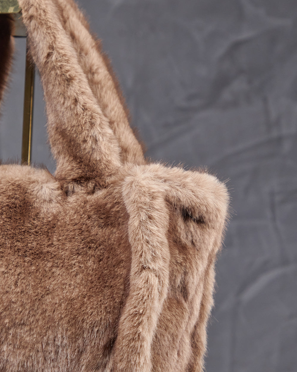 Taupe Fur Bag Double Handle