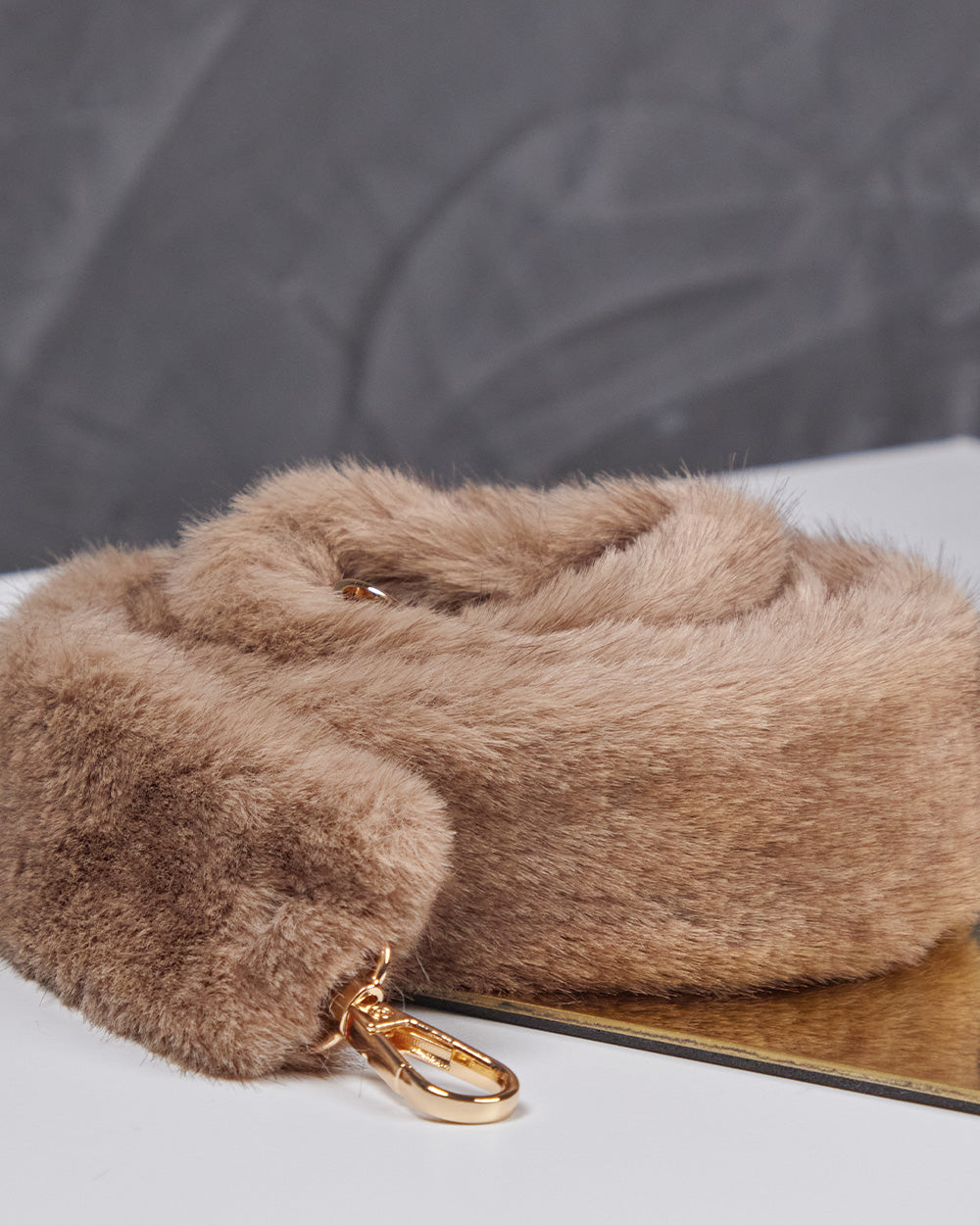 Taupe Fur Bag Double Handle