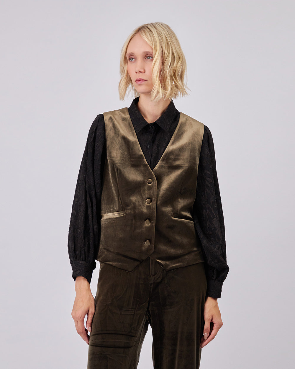 Olive Velvet Vest