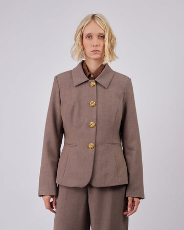 Grey Blazer Gold Buttons