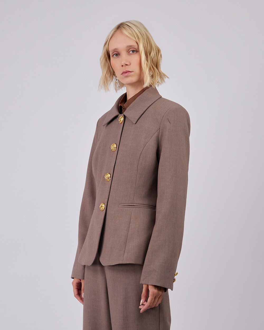 Grey Blazer Gold Buttons