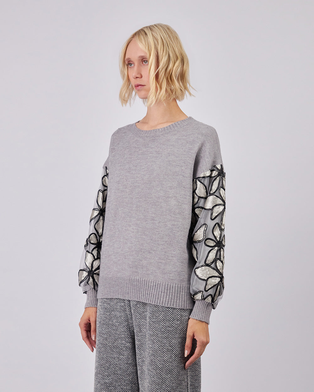 Grey Sweater Flowers
