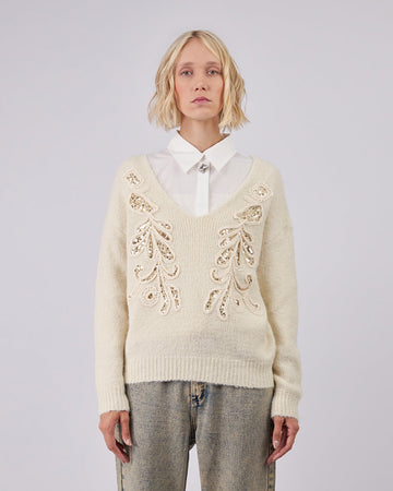 Cream Knitted Sweater With Appliqués