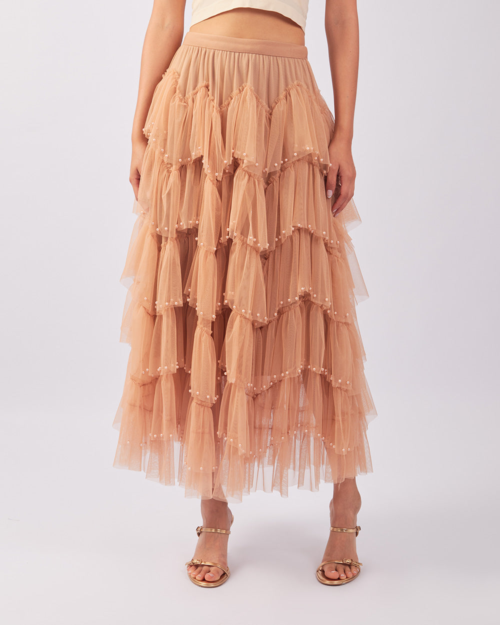 Nude Pearl Tulle Skirt