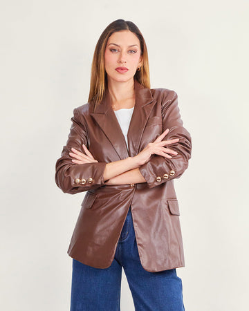 Brown gold-button blazer