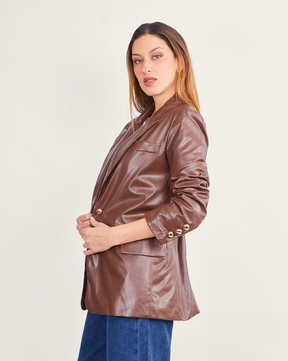 Brown gold-button blazer