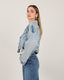 Light Blue Cropped Denim Biker Jacket