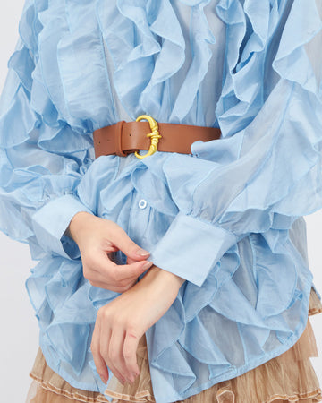 Light Blue Blouse With Ruffles