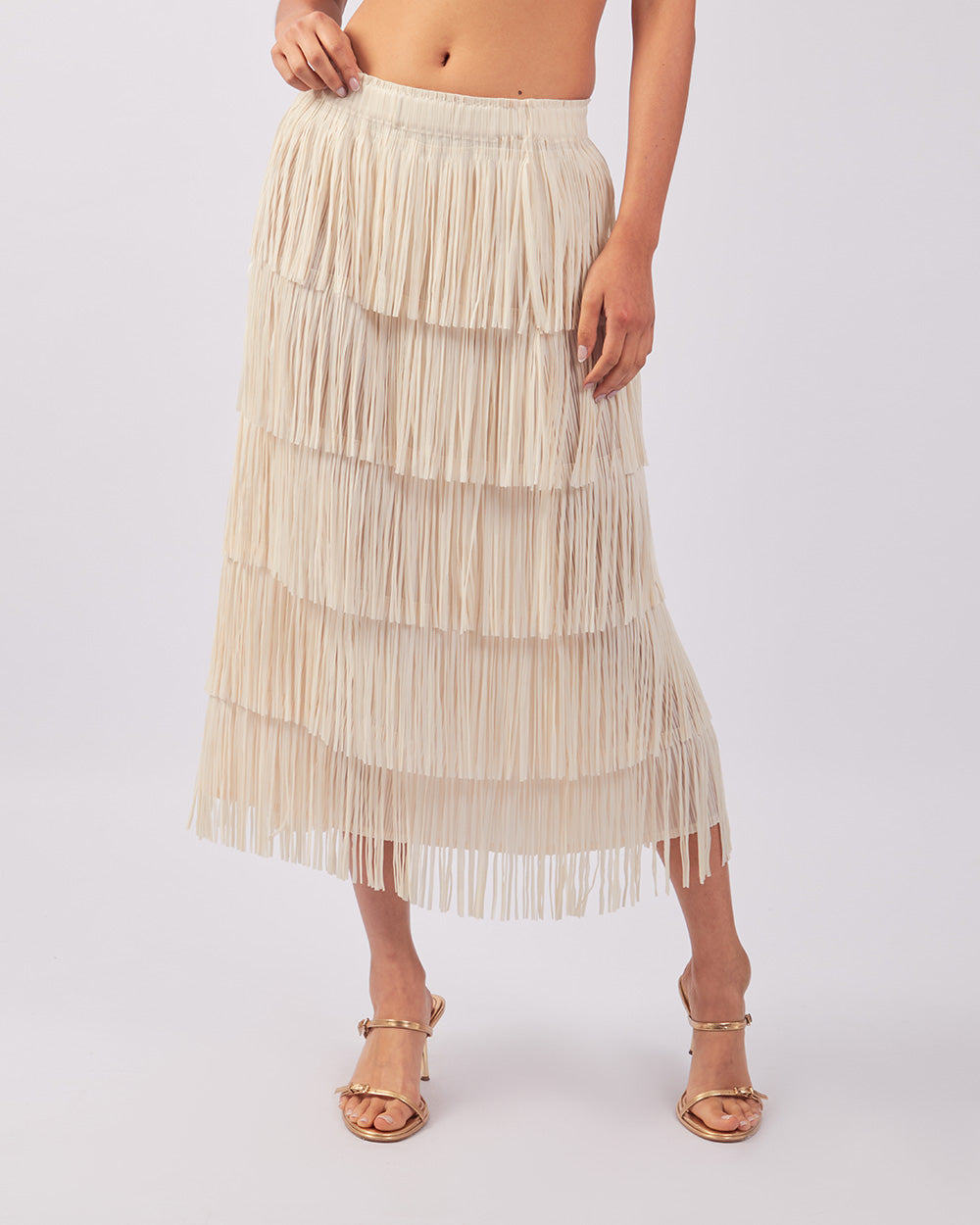 Cream Fringe Skirt