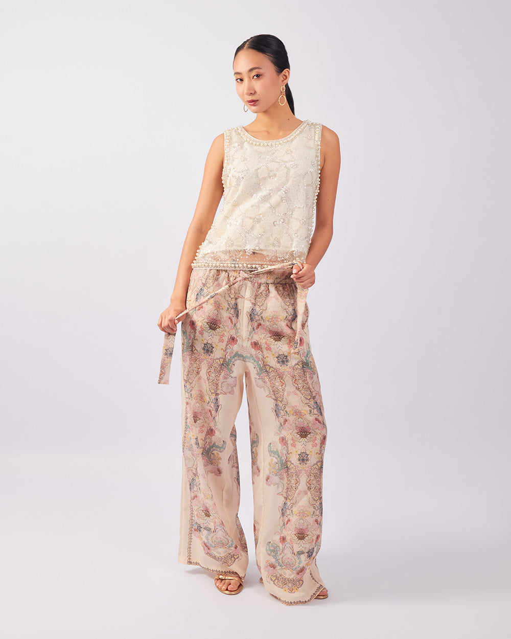 Beige Floral Palazzo