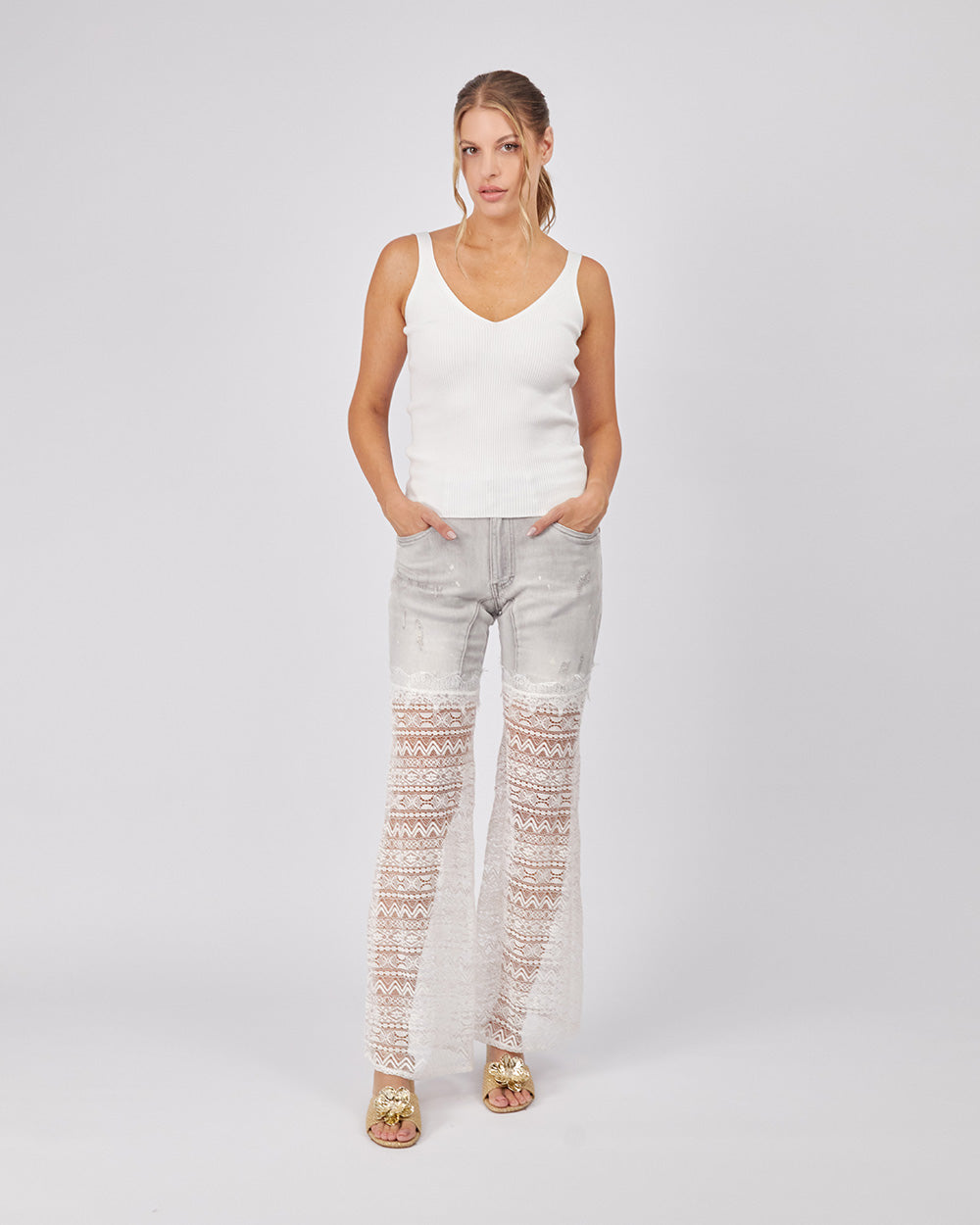 Grey Denim Trousers Lace