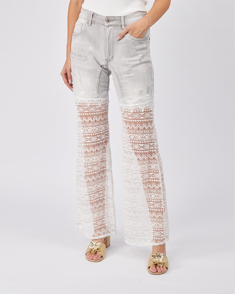 Grey Denim Trousers Lace