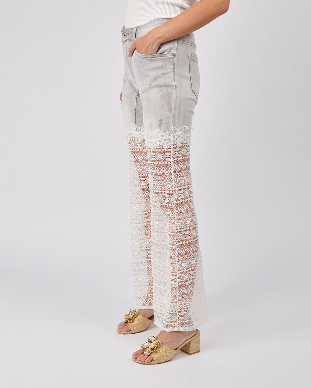 Grey Denim Trousers Lace