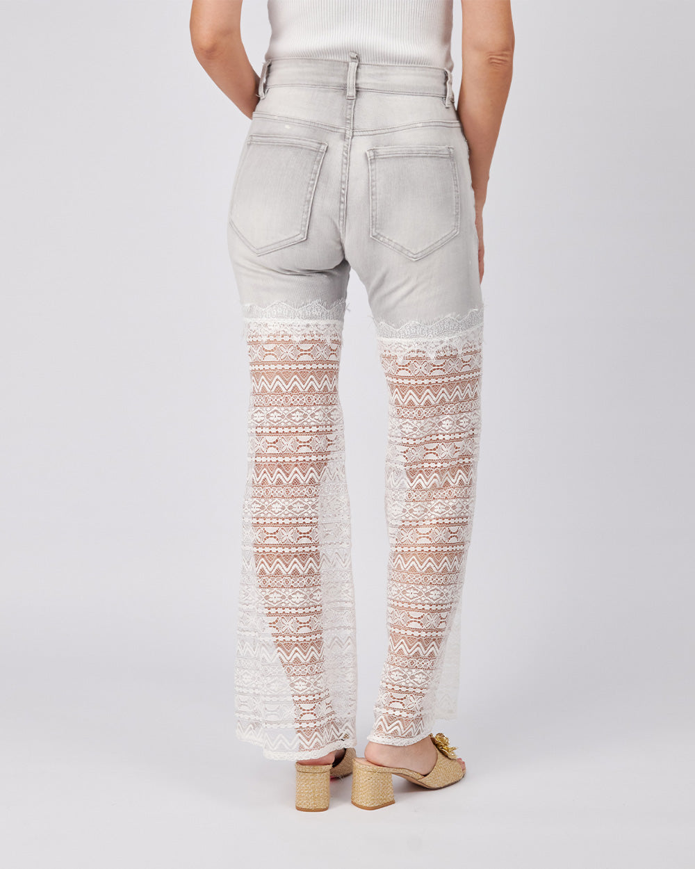 Grey Denim Trousers Lace