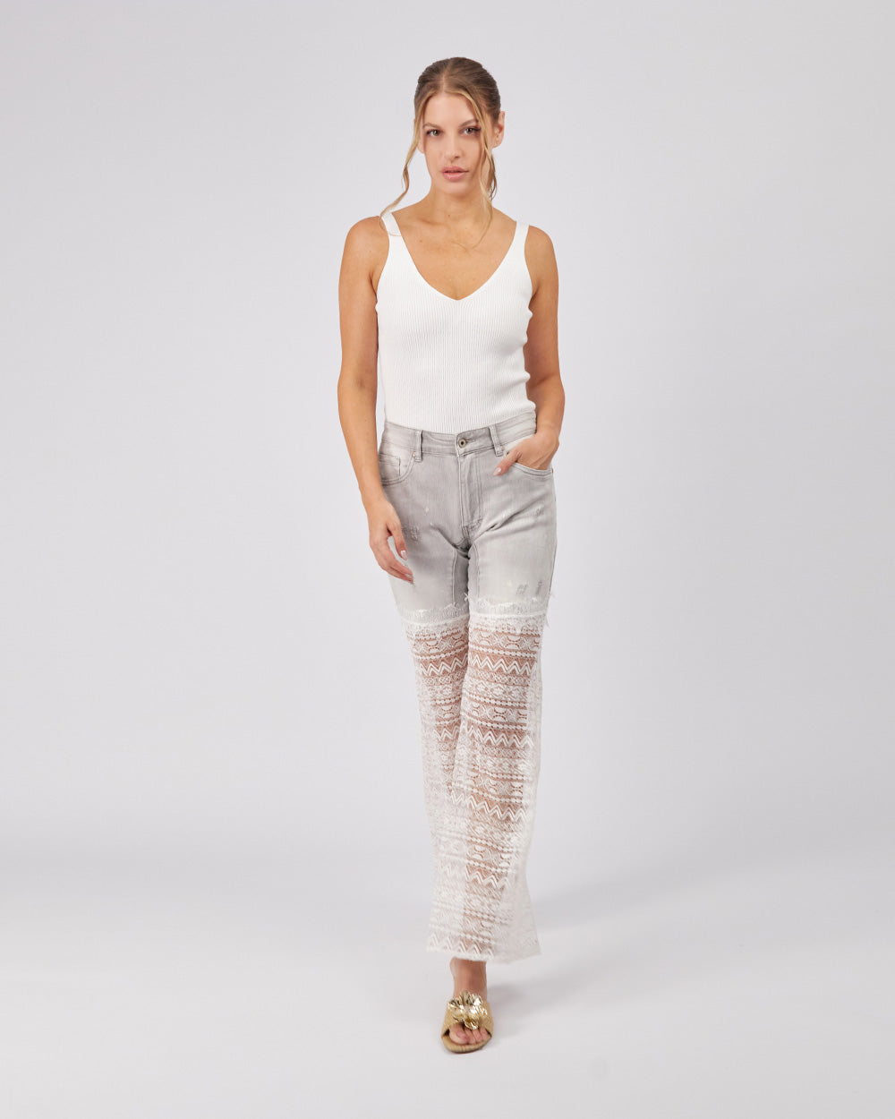 Grey Denim Trousers Lace