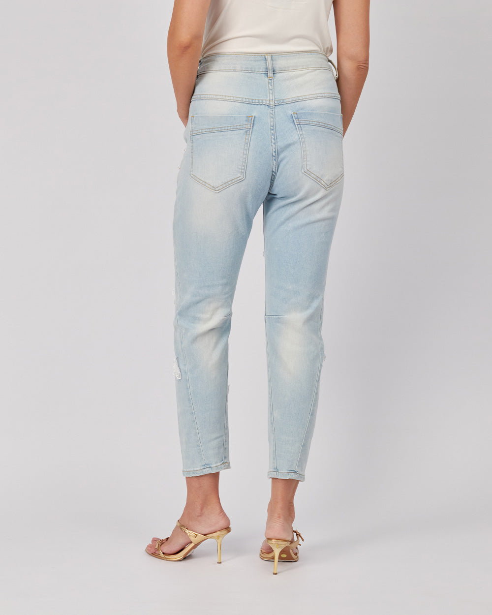 Light Blue Denim Pant 3D Flowers