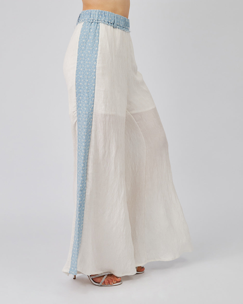 White Trousers Light Blue Stripes