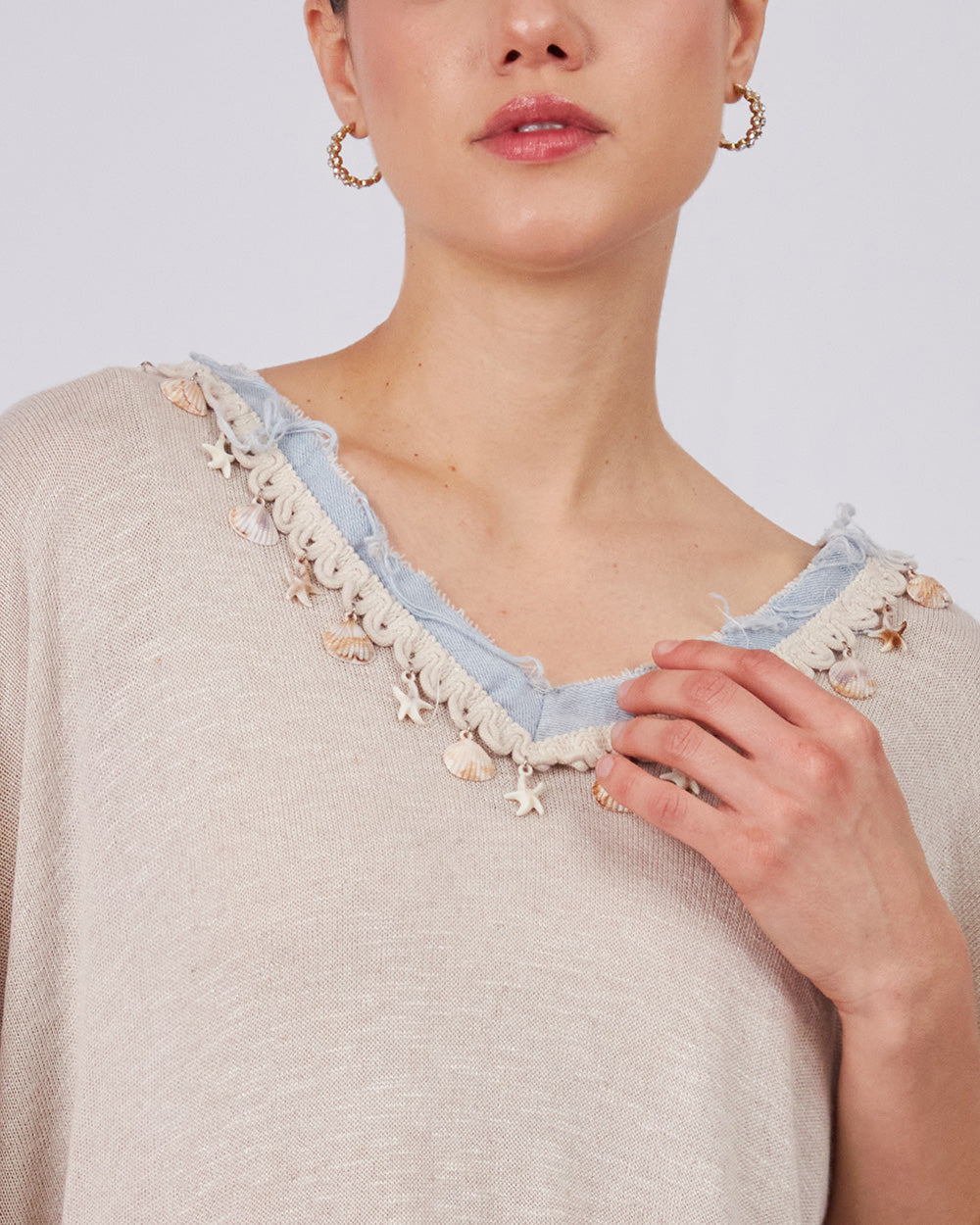 Beige Knitted Blouse Nautical Appliqués