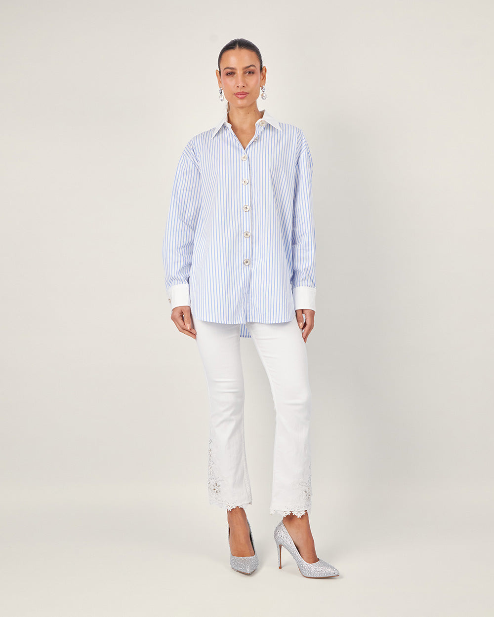 White shirt with blue stripes