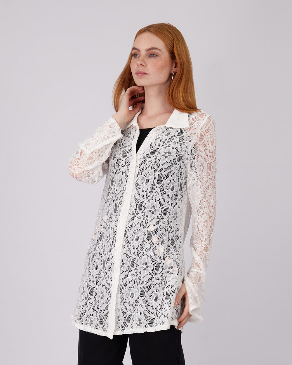 Long White Lace Shirt