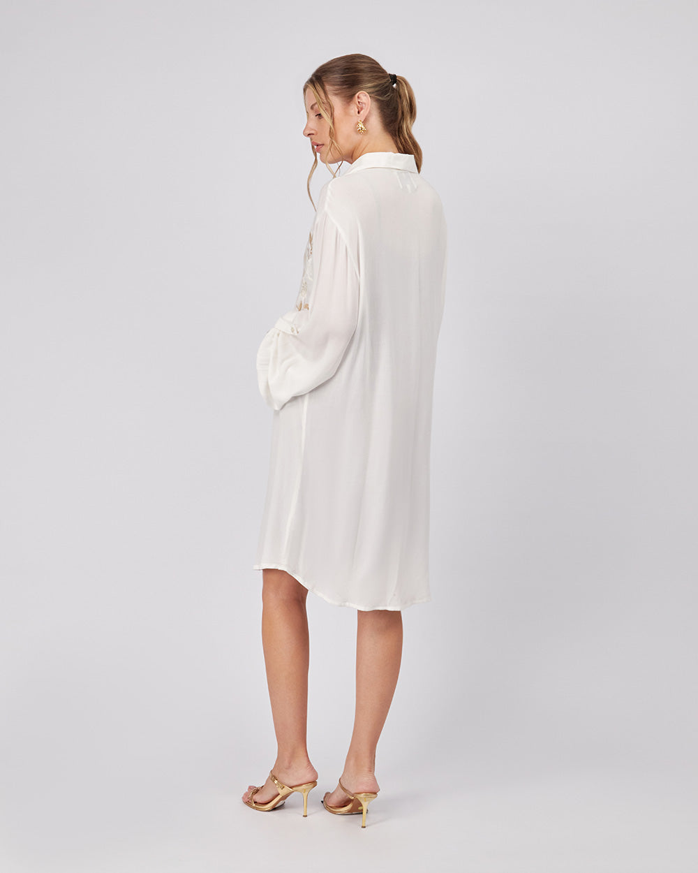 Pearl Embroidered Shirt Dress
