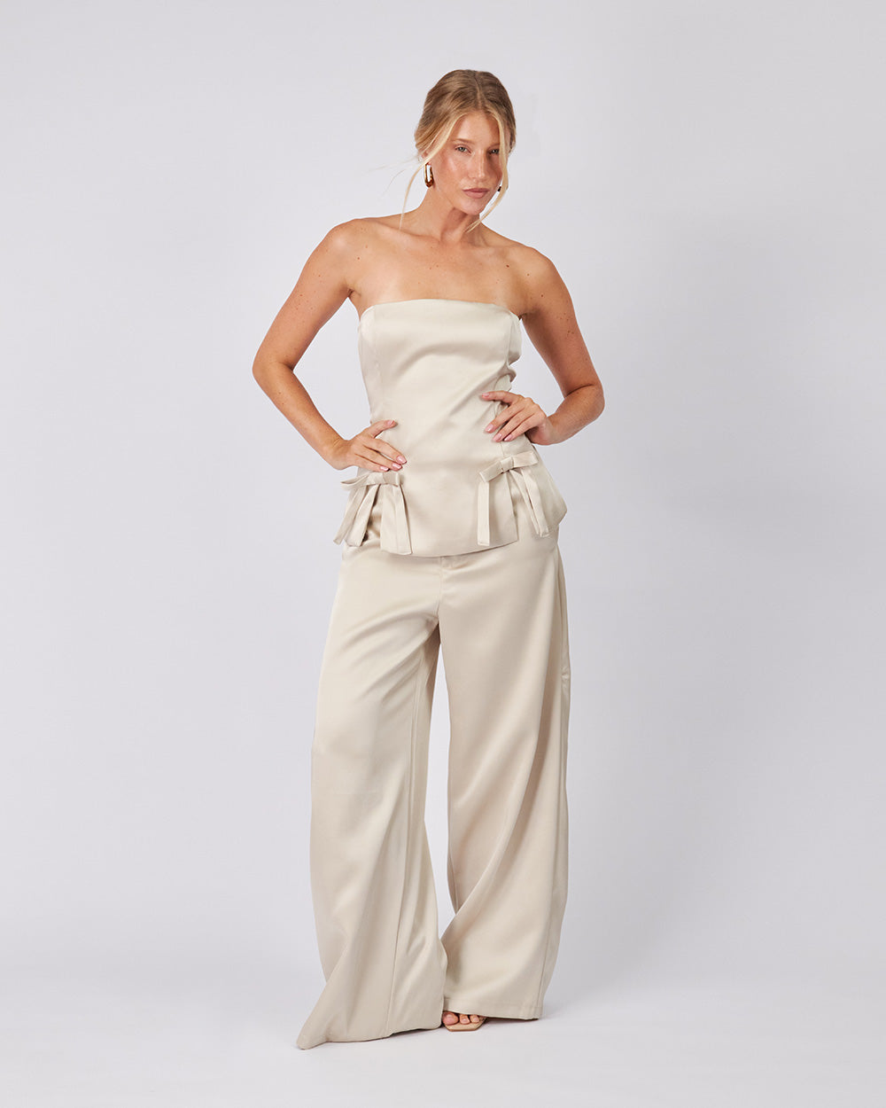Beige Satin Pants