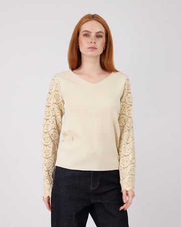 Beige Sweater Lace Sleeve