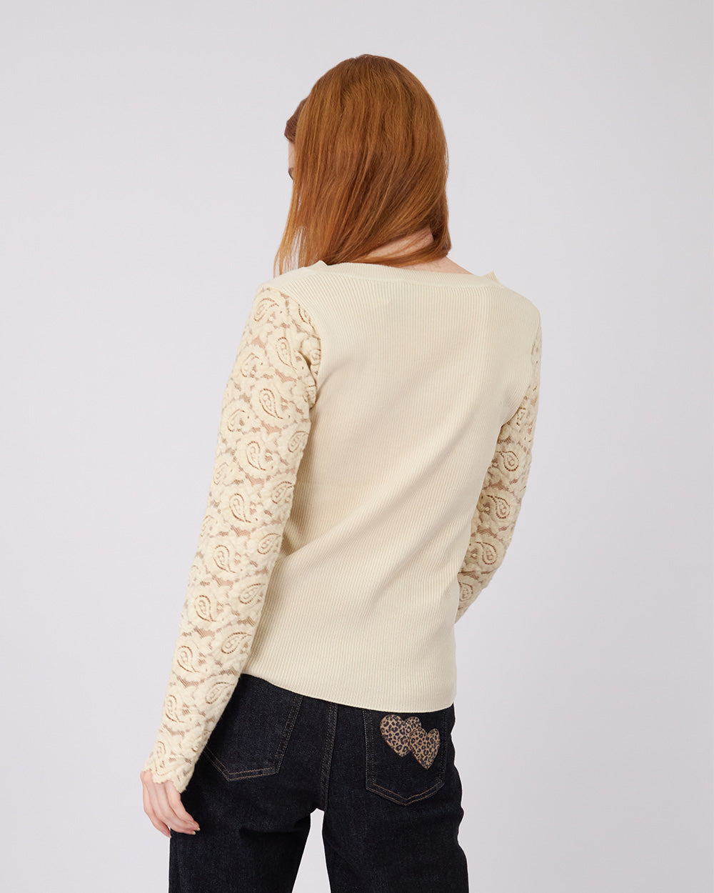 Beige Sweater Lace Sleeve