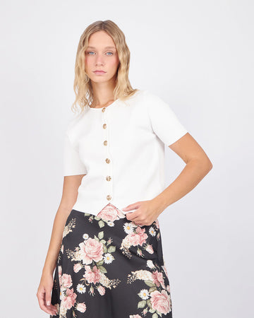 Open White Top With Golden Flower Buttons
