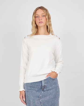 White Sweater With Gold Heart Buttons